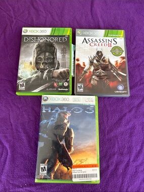 Xbox 360 Game Lot - Green Cases (Dishonored, Assassin's Creed II, Halo 3)